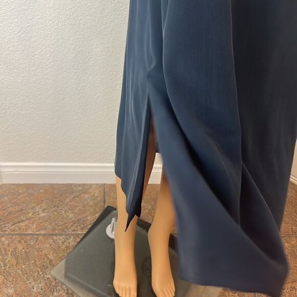 Patrick Petites Dress Size 4P 💯 Silk Teal Green Midi Long Sleeve Side Slits - Picture 5 of 11